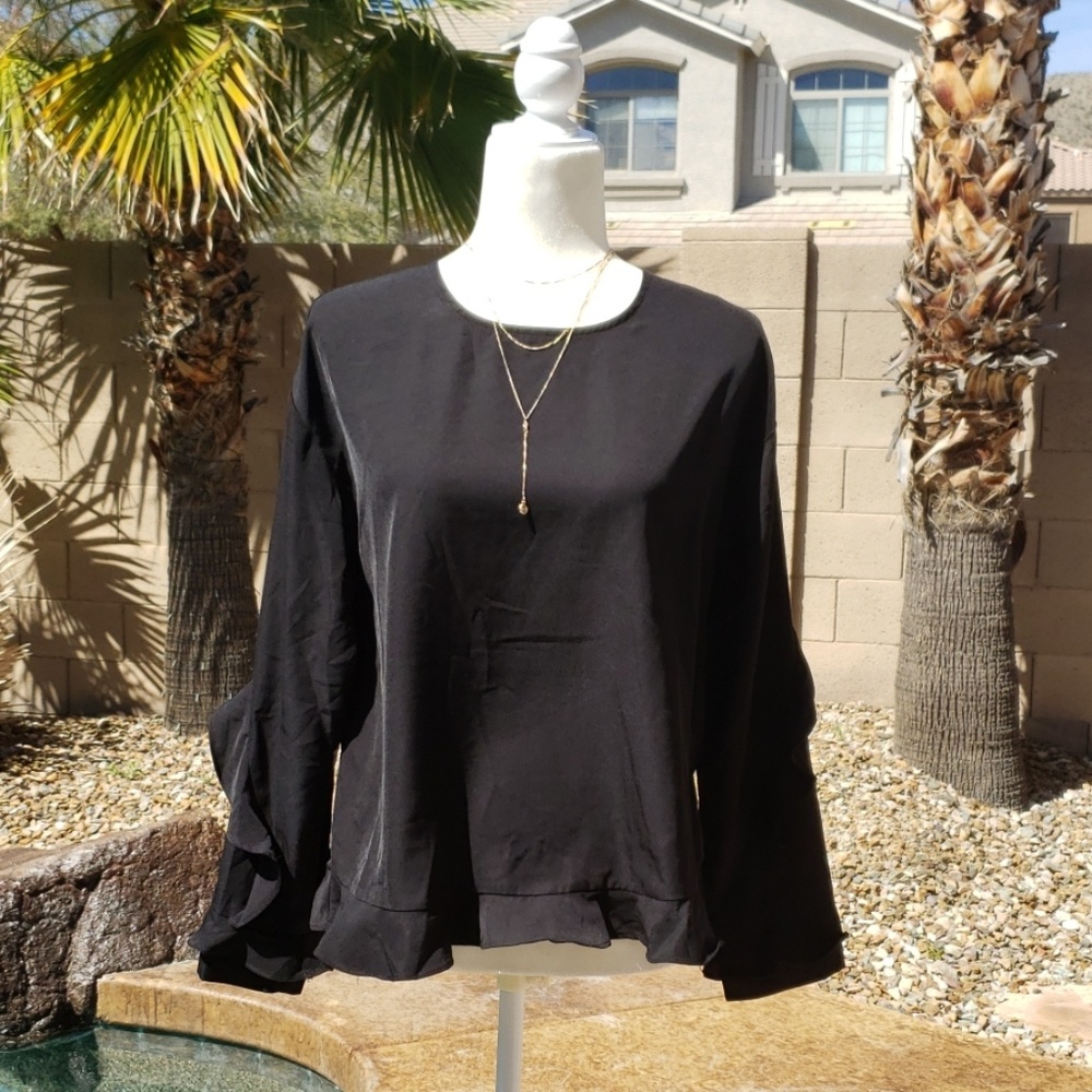 NEW Luca Black Ruffle Soft Non Sheer Blouse - Picture 1 of 6
